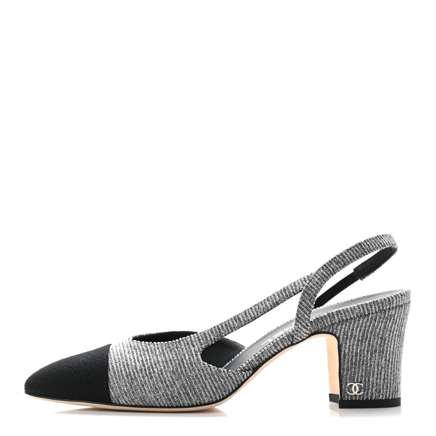 Tweed Cap Toe CC Slingback Pumps 39 Black Grey