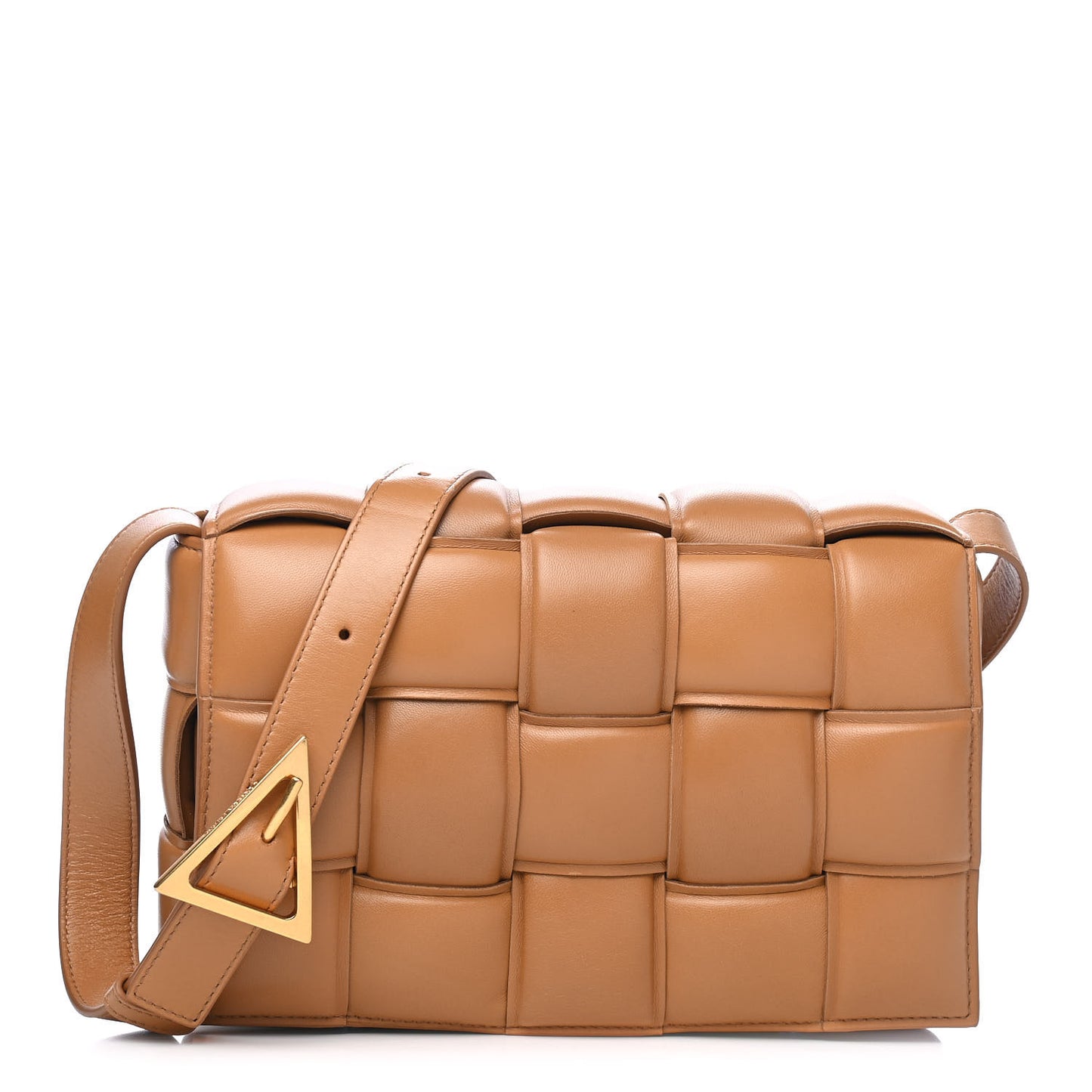 Nappa Maxi Intreccio Padded Cassette Crossbody Bag Caramel