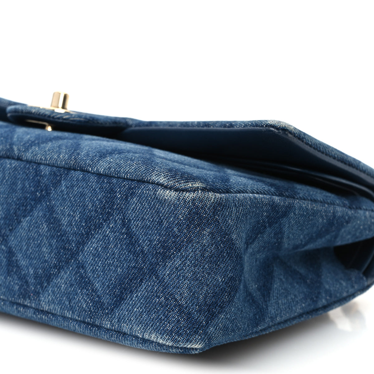 Printed Denim Quilted Medium Double Flap Dark Blue
