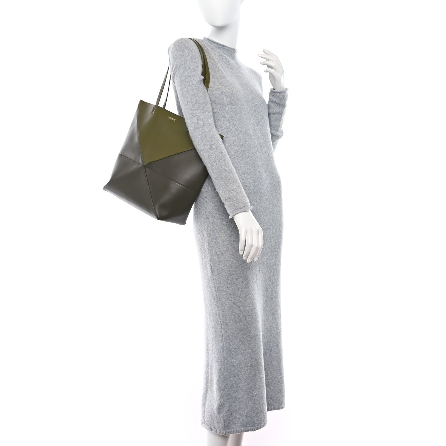 Shiny Calfskin Medium Puzzle Fold Tote Dark Khaki Green