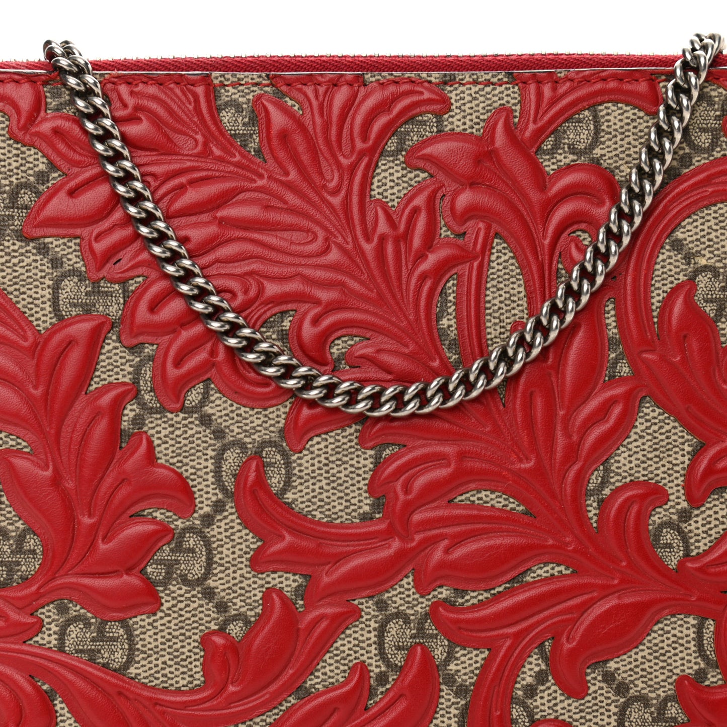 GG Supreme Monogram Arabesque Chain Pouch Hibiscus Red