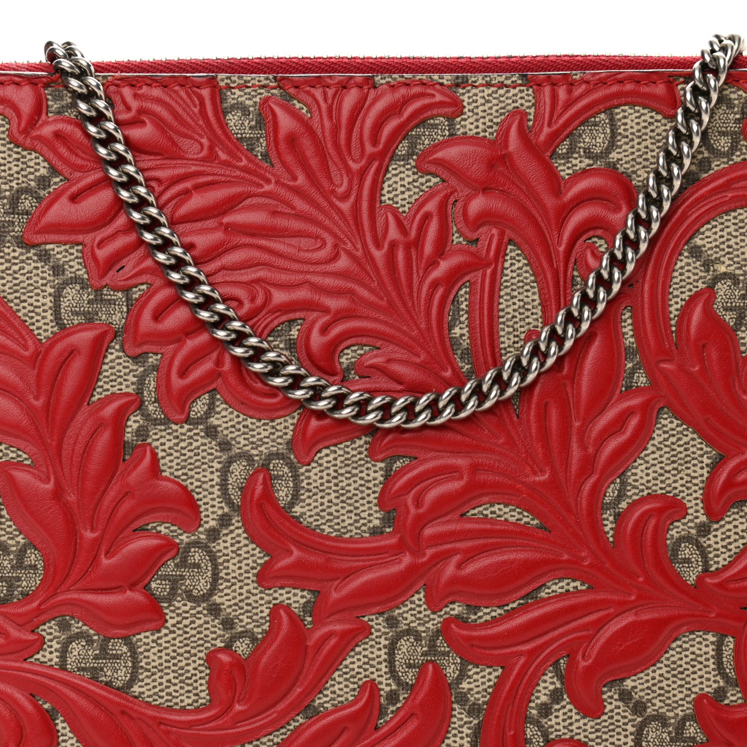 Gucci GG Supreme Monogram Arabesque Chain Pouch Hibiscus Red 9 of 9