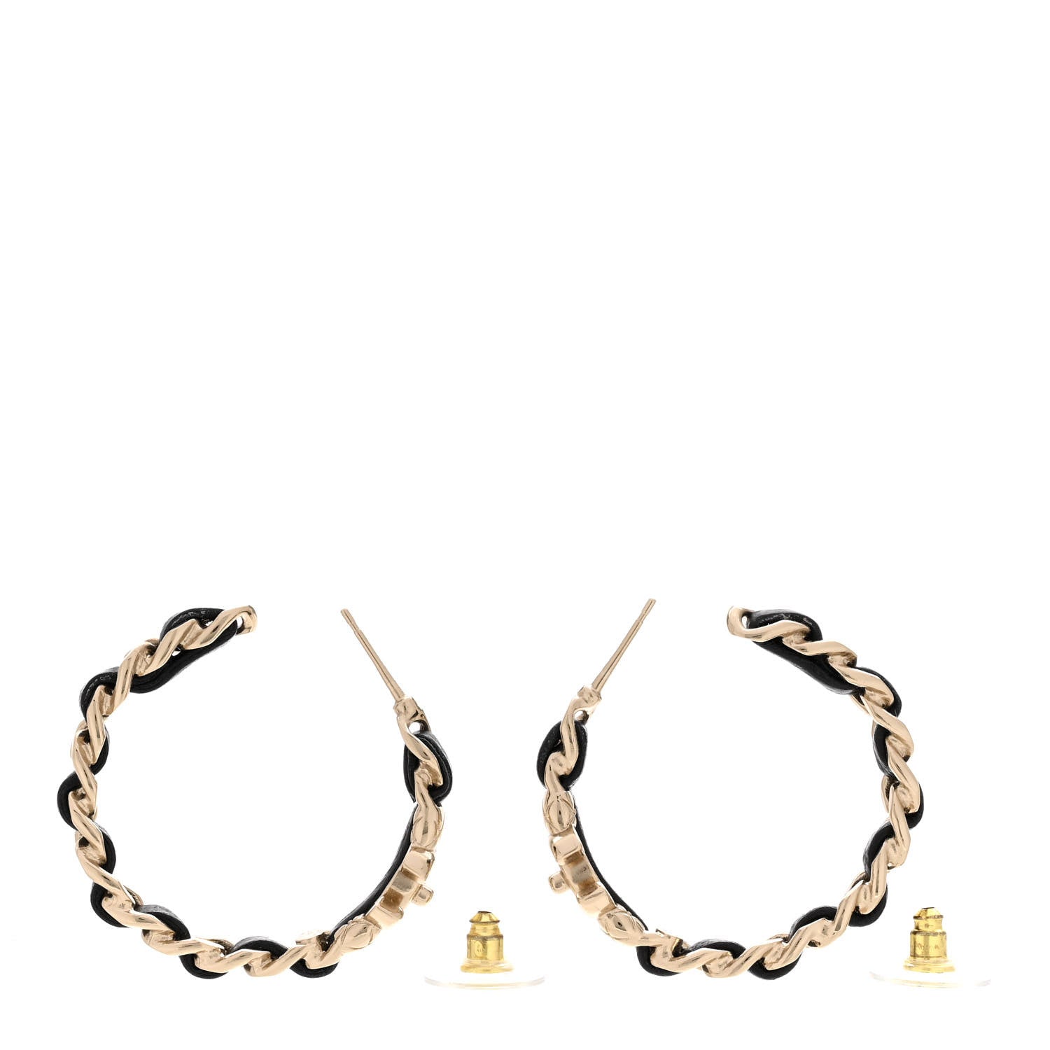 Chanel Metal Lambskin Quilted CC Turnlock Chain Hoop Earrings Gold Black 3 of 5