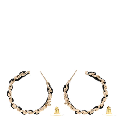 Chanel Metal Lambskin Quilted CC Turnlock Chain Hoop Earrings Gold Black 3 of 5