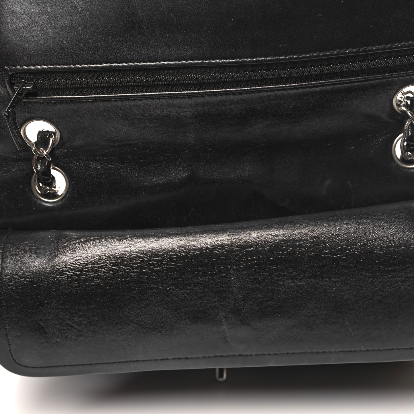 Patent Quilted Medium Double Flap Black