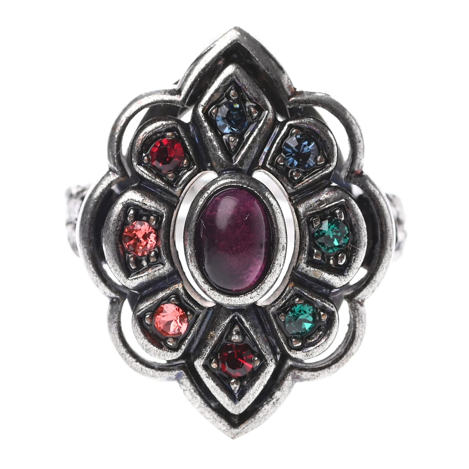 Gucci Metal Crystal Resin Ring 5.5 Aged Silver Multicolor 1 of 3
