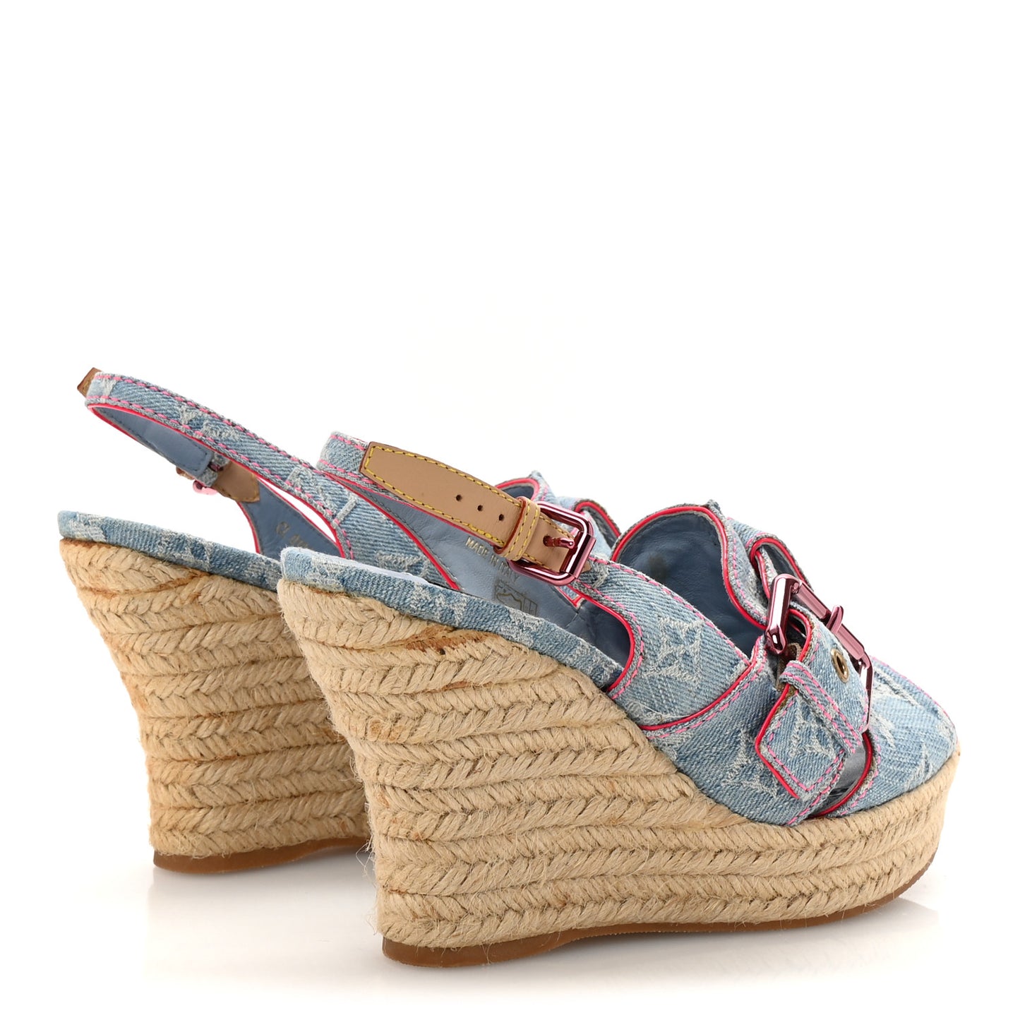 Denim Monogram Espadrille Wedge Sandals 38 Blue