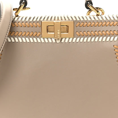 Fendi Vitello Grace Shiny Nappa Helix Woven Small Peekaboo I SEE U Satchel Tortora Miele Scuro White Rice 7 of 9