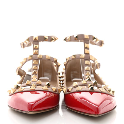 Valentino Garavani Patent Nappa Rockstud Cage Ballerina Flats 37 Red Poudre 2 of 8