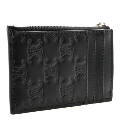 Celine Calfskin Triomphe Embossed Zipped Card Holder Black 3 of 8