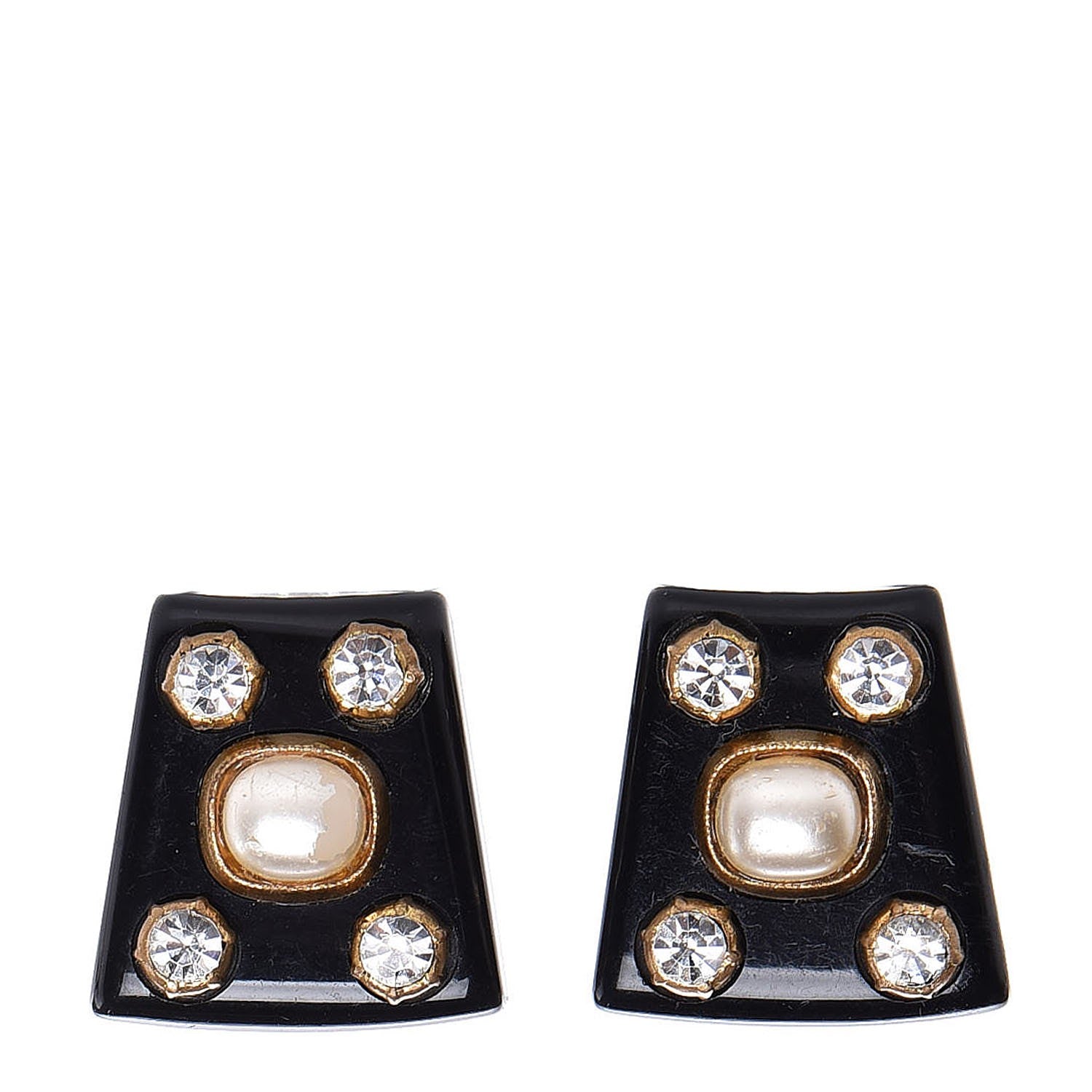 Chanel Resin Pearl Crystal Clip On Earrings Black 1 of 7