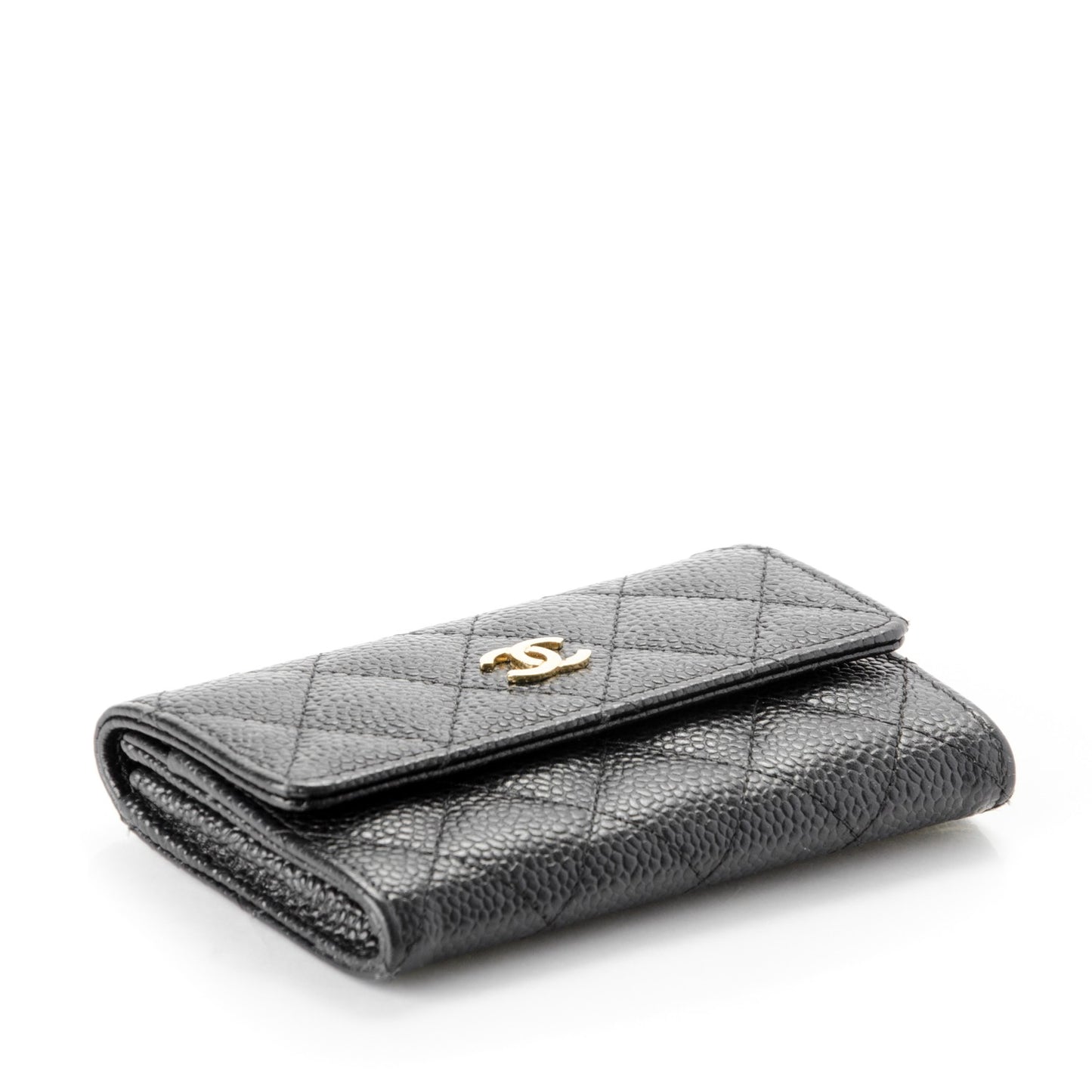 Caviar Quilted Flap Card Holder Black