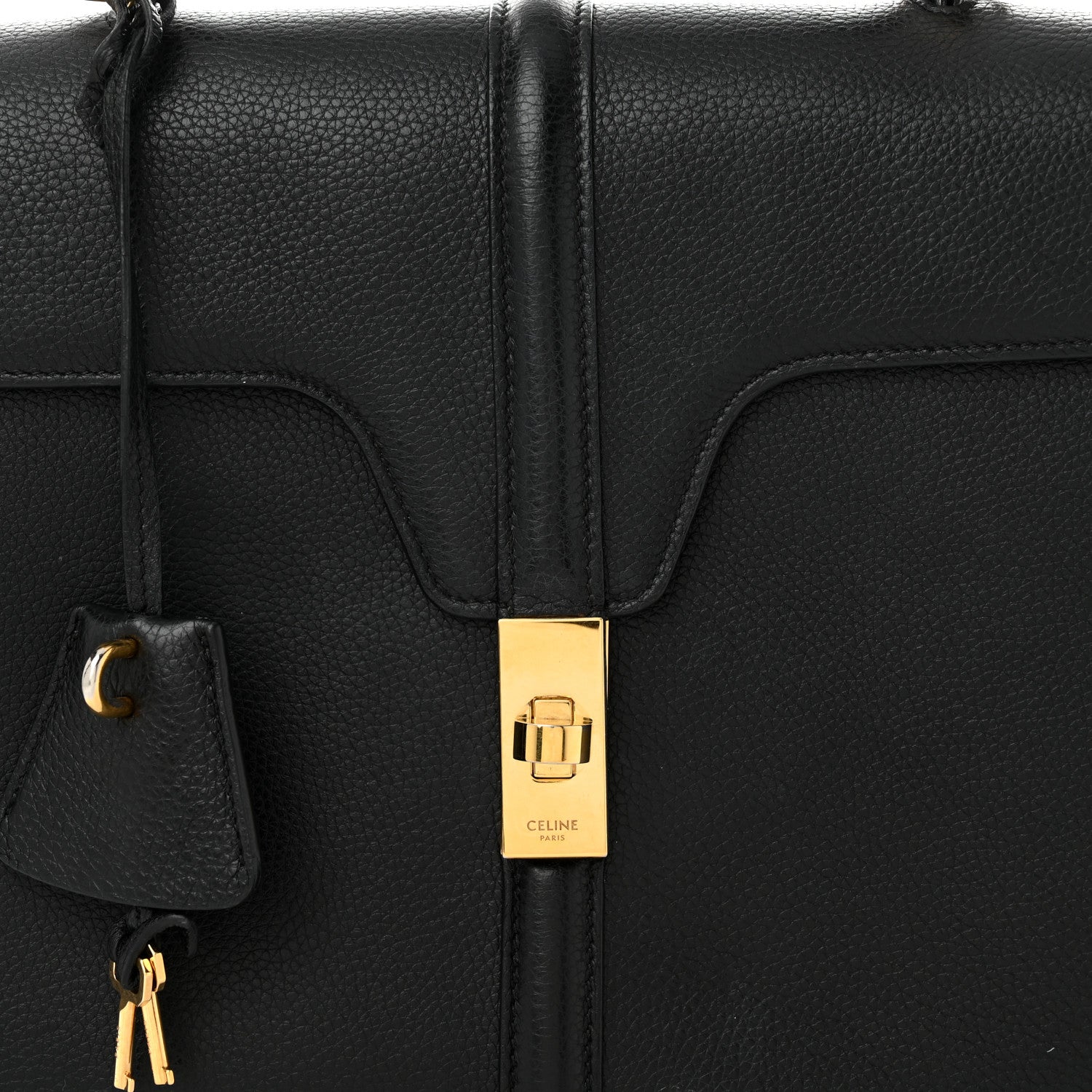 Celine Grained Calfskin Classique 16 Top Handle Bag Black 10 of 14