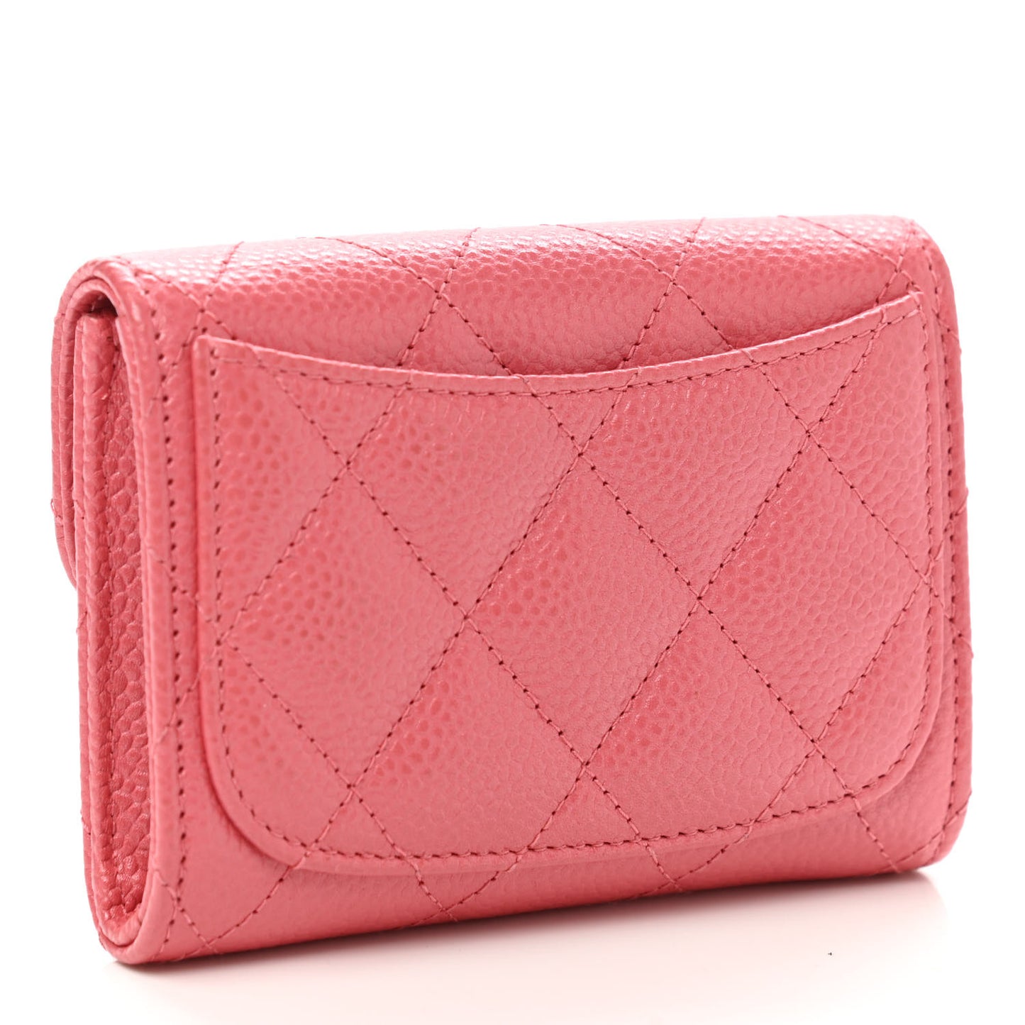 Metallic Caviar Quilted Flap Card Holder Pink