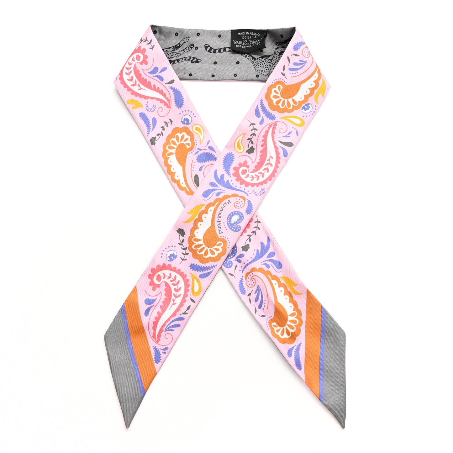 Silk Guepards Bandana Twilly Rose Gris Bleu