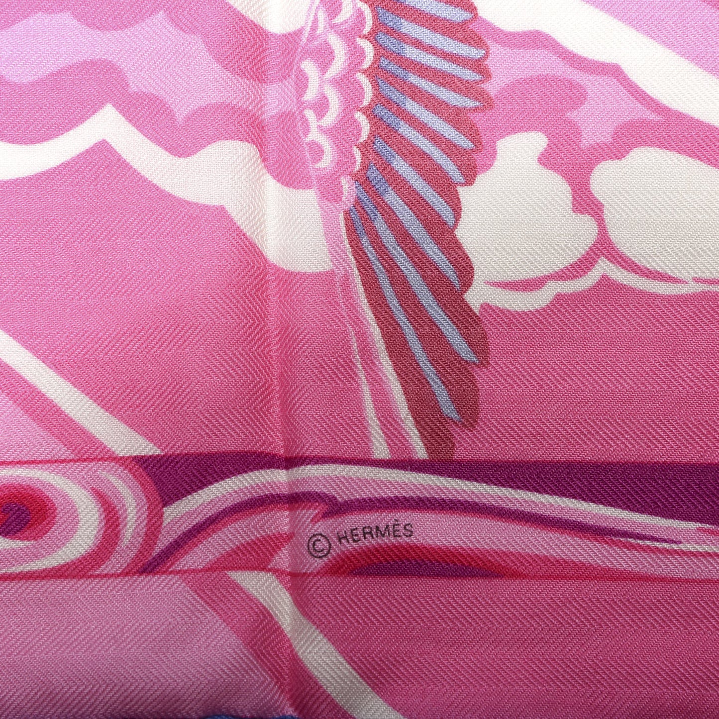 Cashmere Silk De La Mer Au Ciel Shawl 140 Rose Vif Fuchsia Gris Bleuete