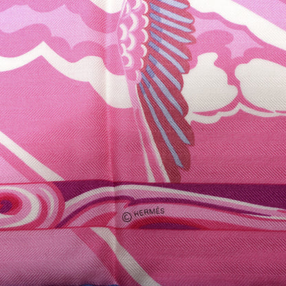 Hermes Cashmere Silk De La Mer Au Ciel Shawl 140 Rose Vif Fuchsia Gris Bleuete 4 of 4