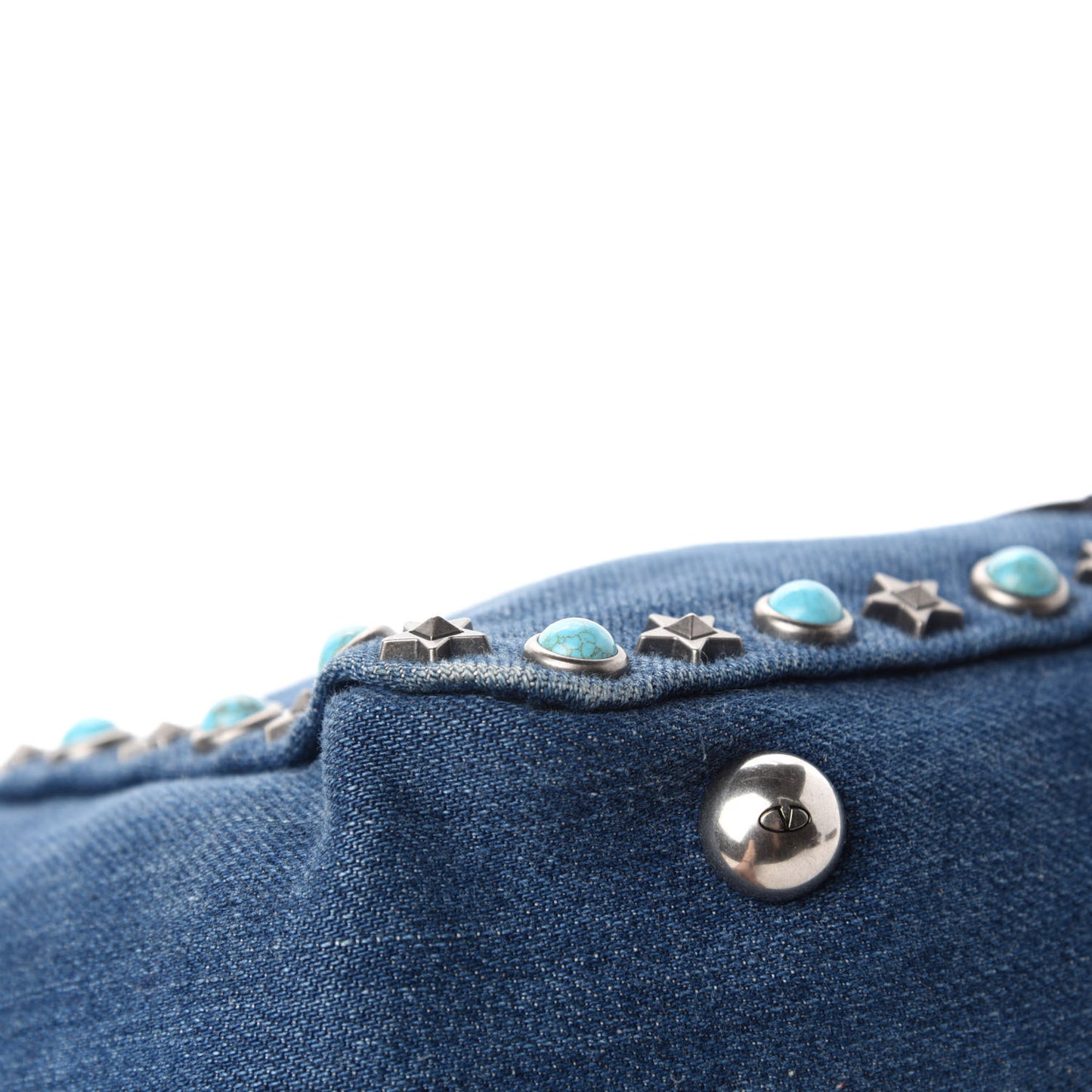 Denim Small Rockstud Rolling Tote Blue