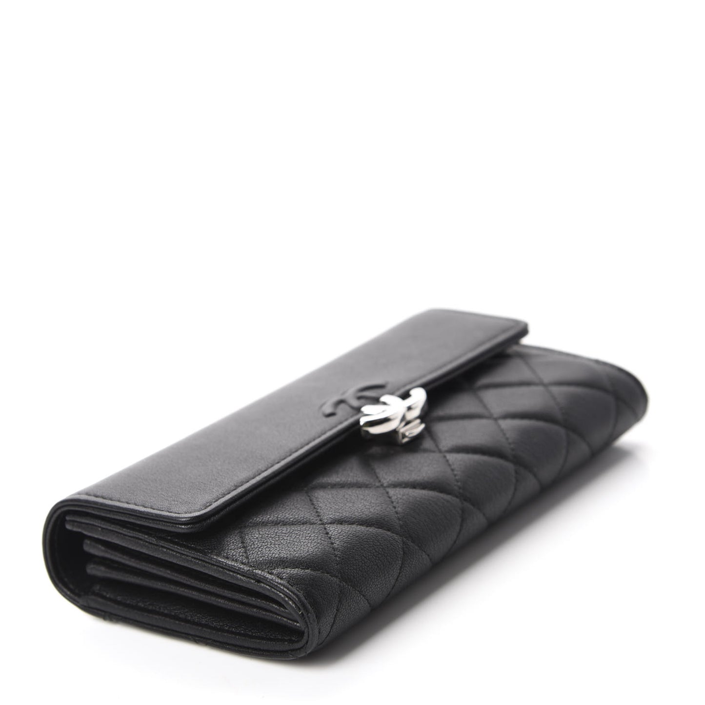 Goatskin Quilted CC Box Flap Wallet Black