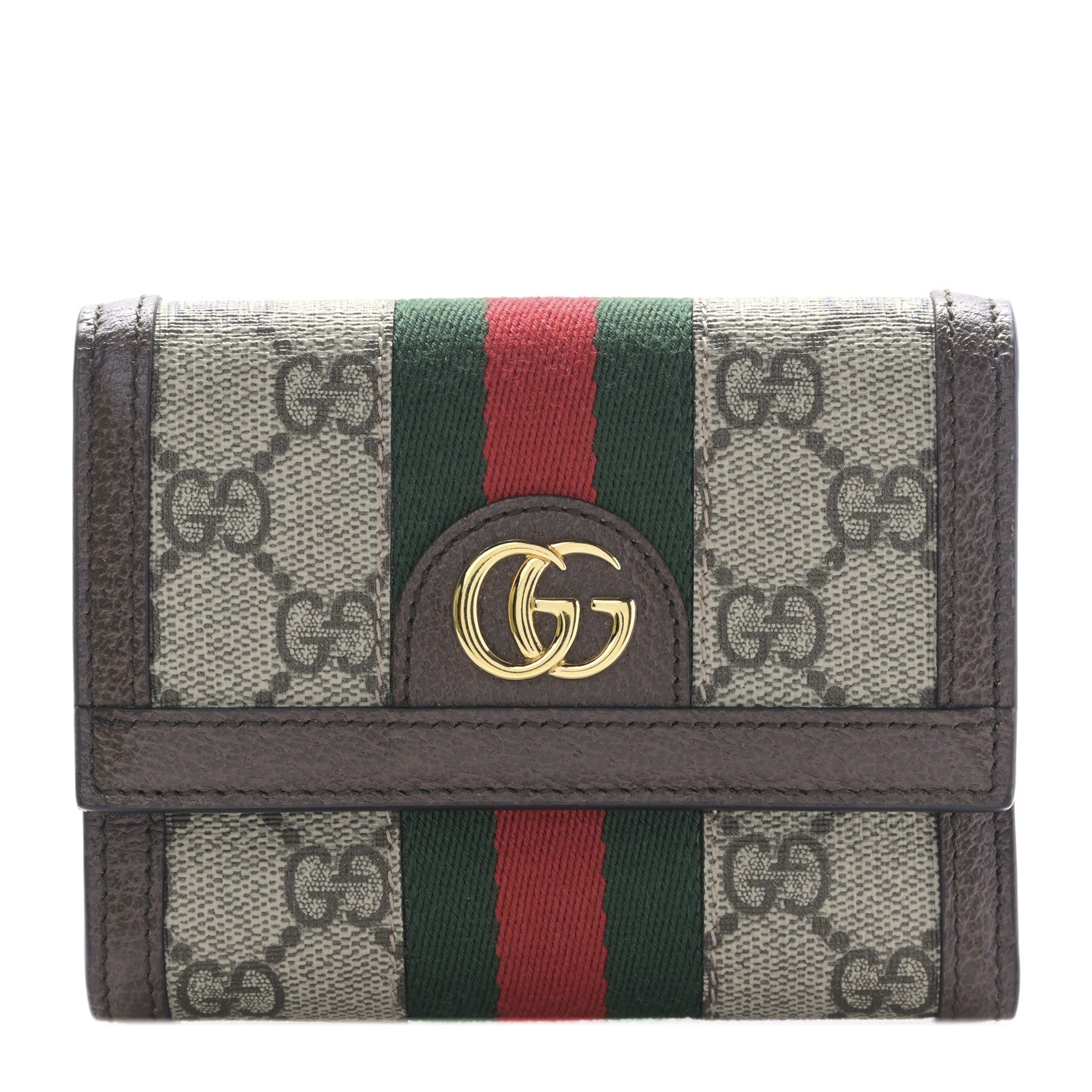 Gucci GG Supreme Monogram Web Ophidia Compact Wallet Beige New Acero 1 of 10