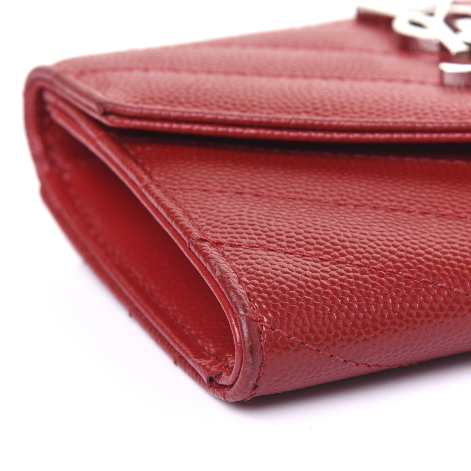 Saint Laurent Grain De Poudre Matelasse Chevron Small Monogram Envelope Wallet New Red 6 of 12
