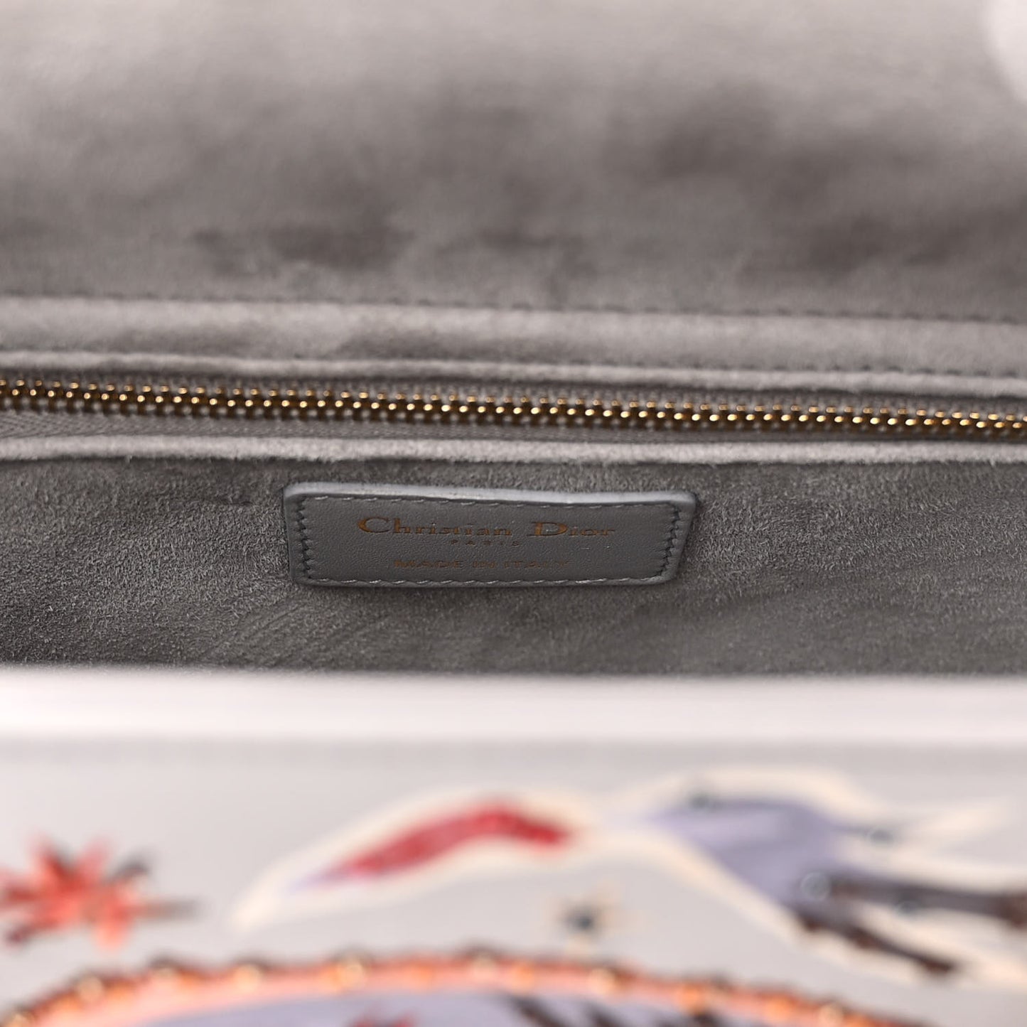 Calfskin Embroidered Beaded Medium Nature Ballet Lady Dior Grey Multicolor