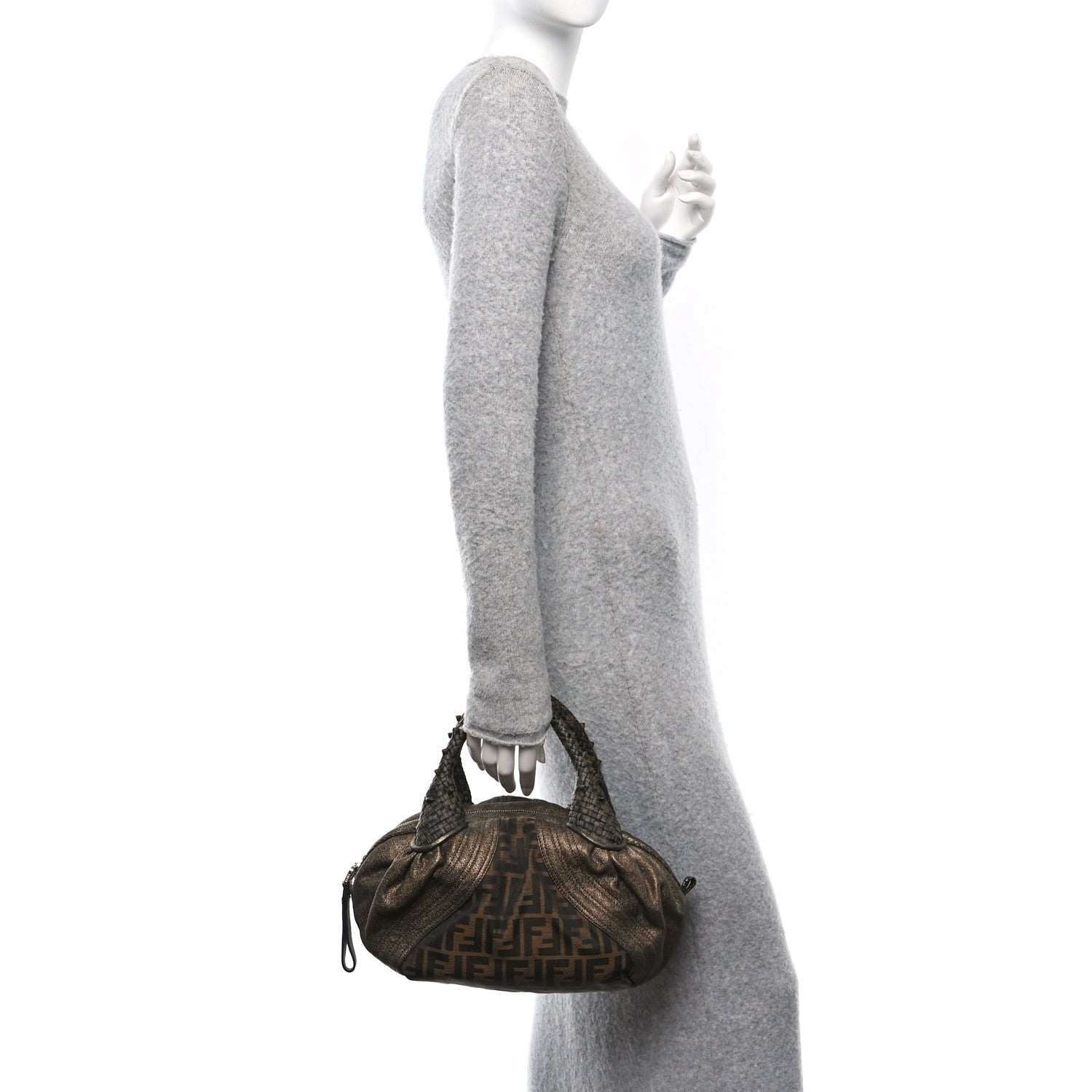 Fendi Zucca Goatskin Spy Bowler Tobacco Bronzo 2 of 10