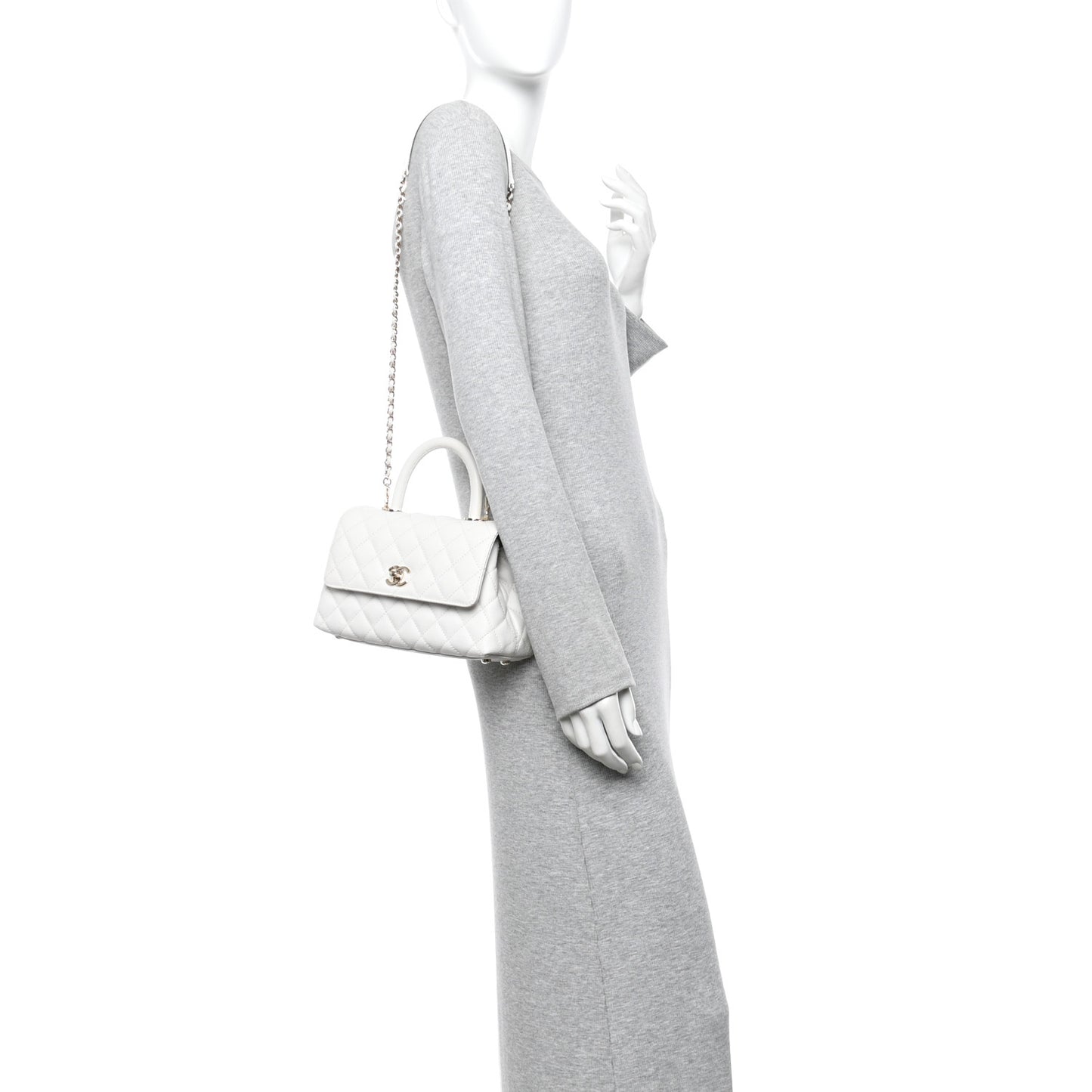 Caviar Quilted Mini Coco Handle Flap White