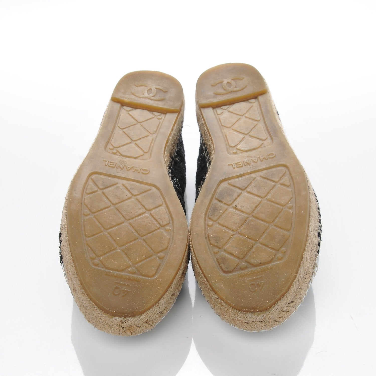 Chanel Tweed Lambskin CC Espadrilles 40 Black Silver 5 of 8