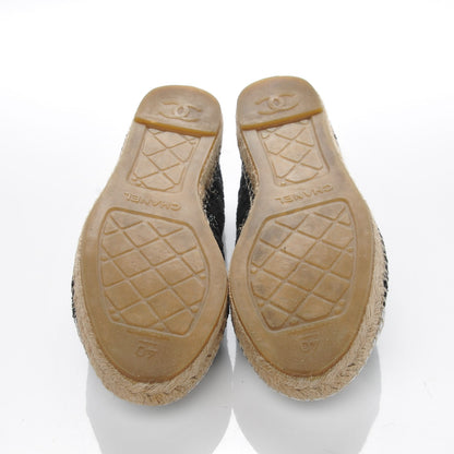 Chanel Tweed Lambskin CC Espadrilles 40 Black Silver 5 of 8