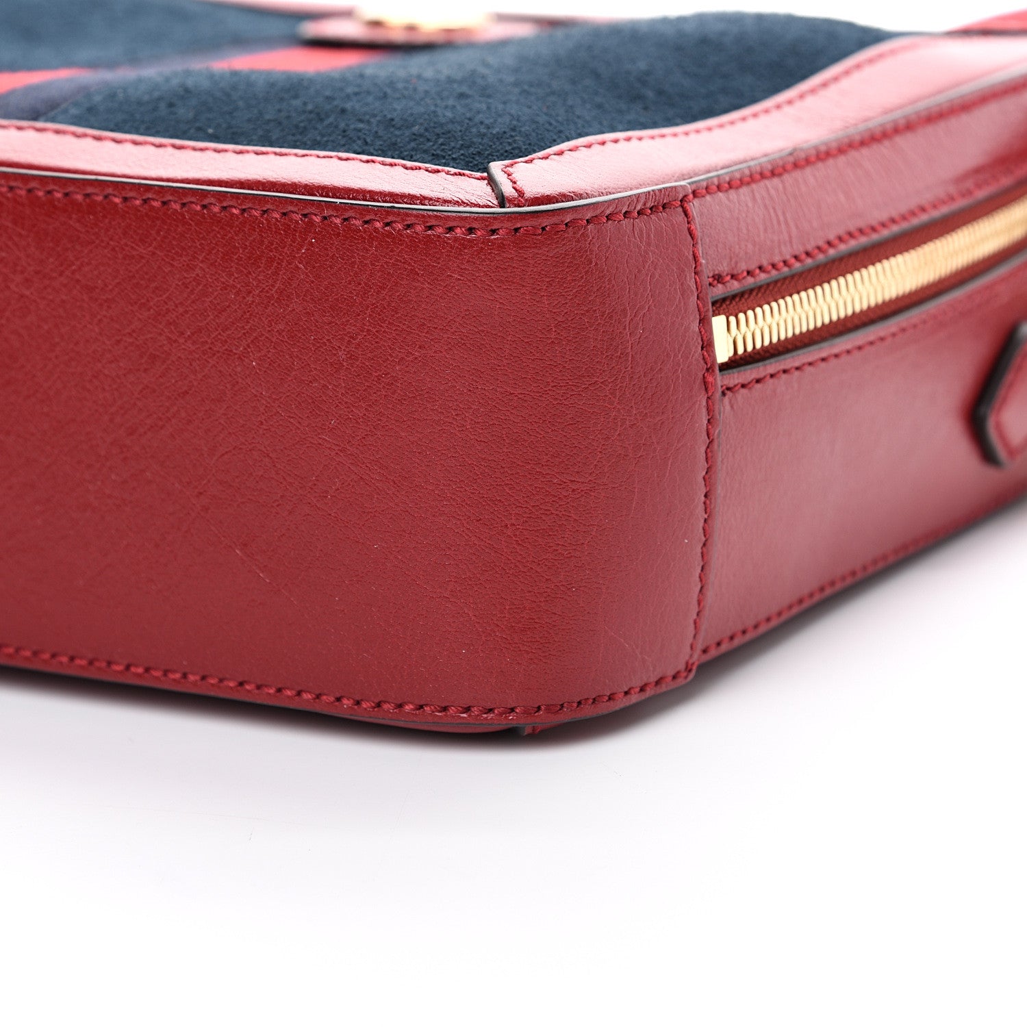 Gucci Suede Calfskin Web Small Ophidia Top Handle Shoulder Bag New Blue Romantic Cherry 9 of 12