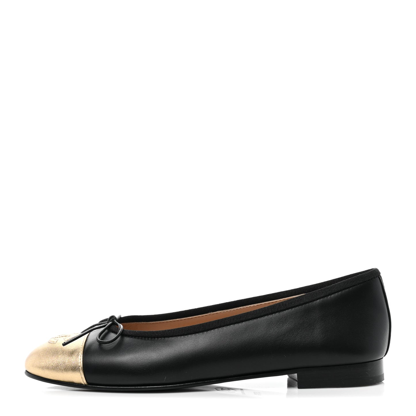 Lambskin Cap Toe Ballerina Flats 37.5 Black Gold