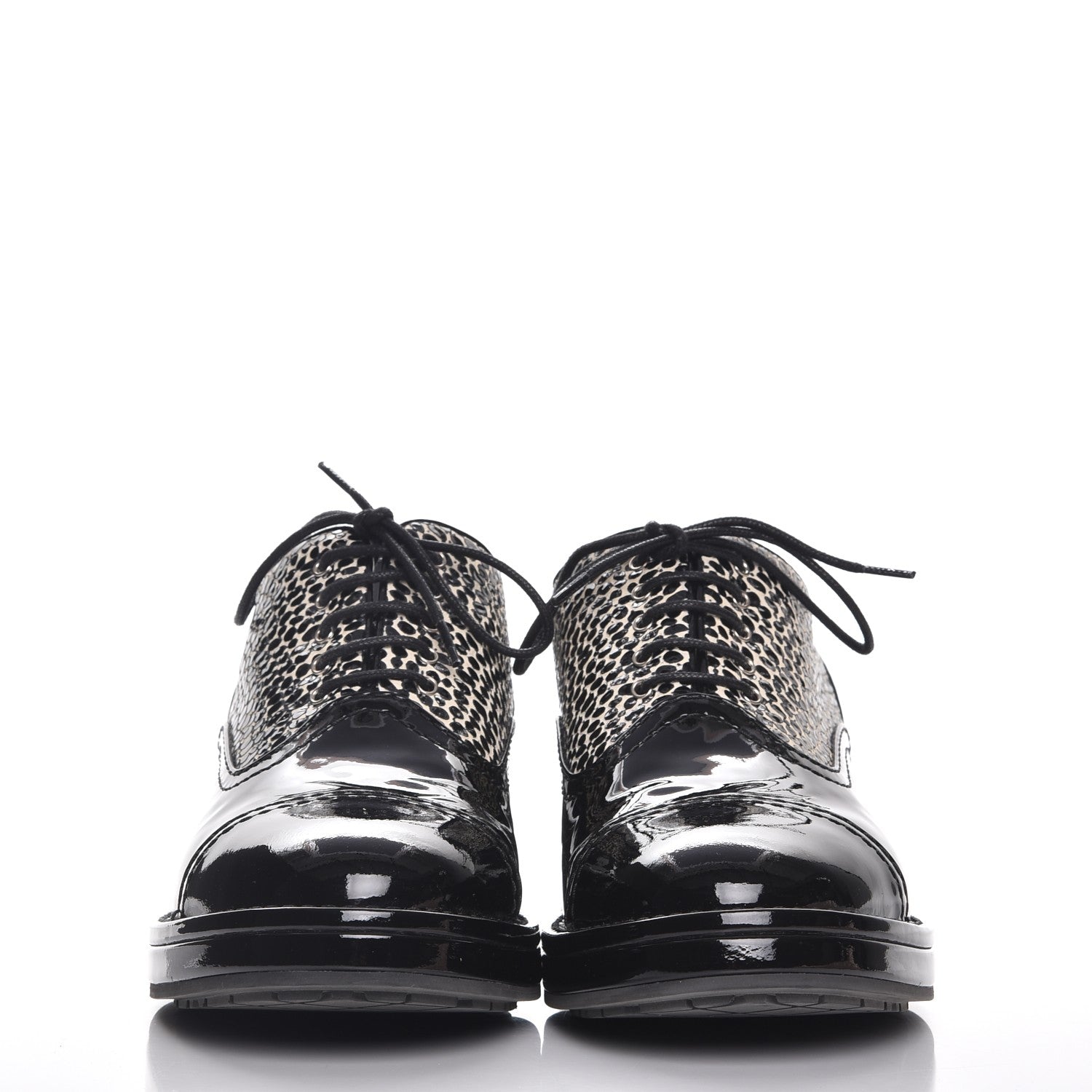 Chanel Patent CC Lace Up Oxfords 40 Black White 2 of 9