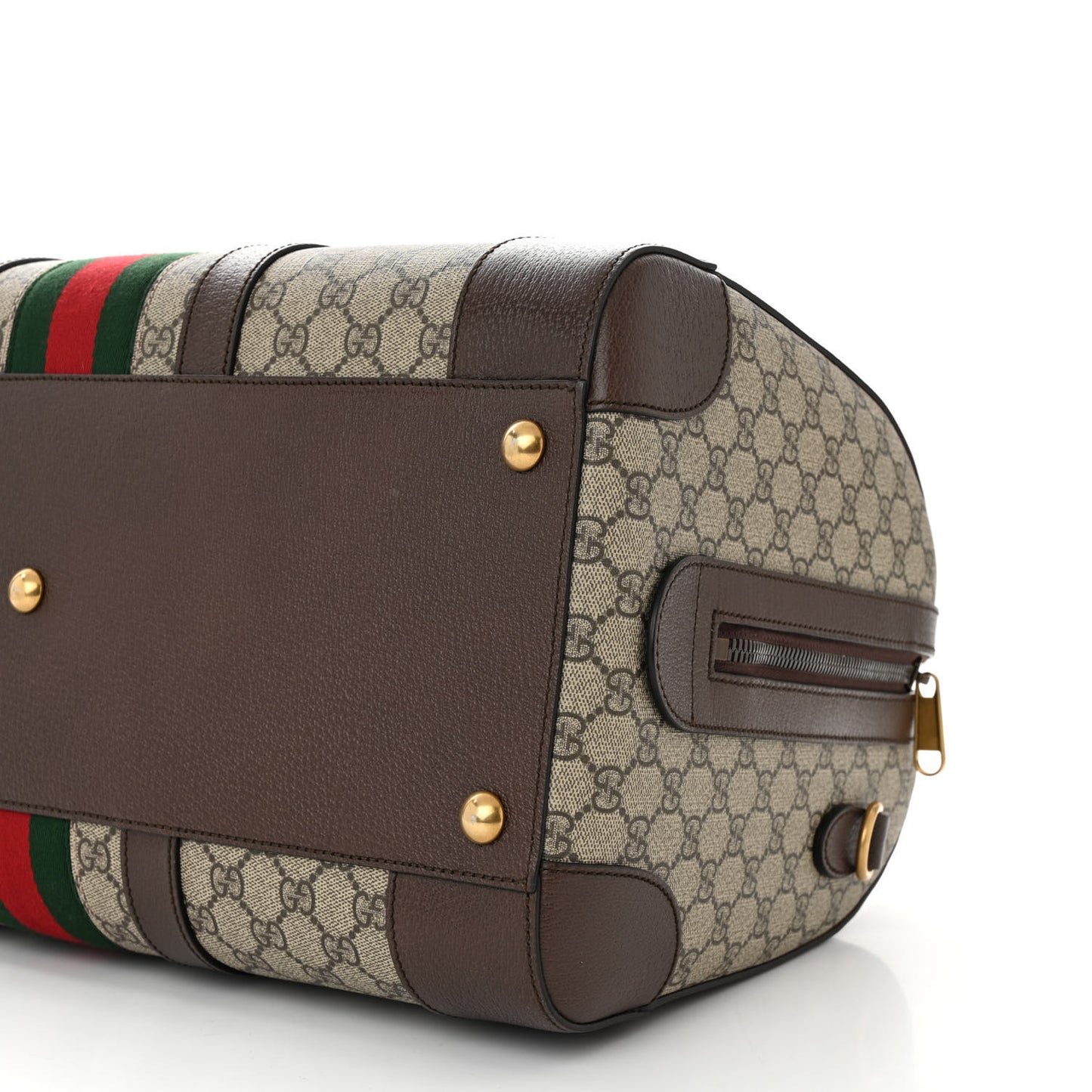 GG Supreme Monogram Textured Dollar Calfskin Web Medium Savoy Duffle Bag Beige Ebony New Acero