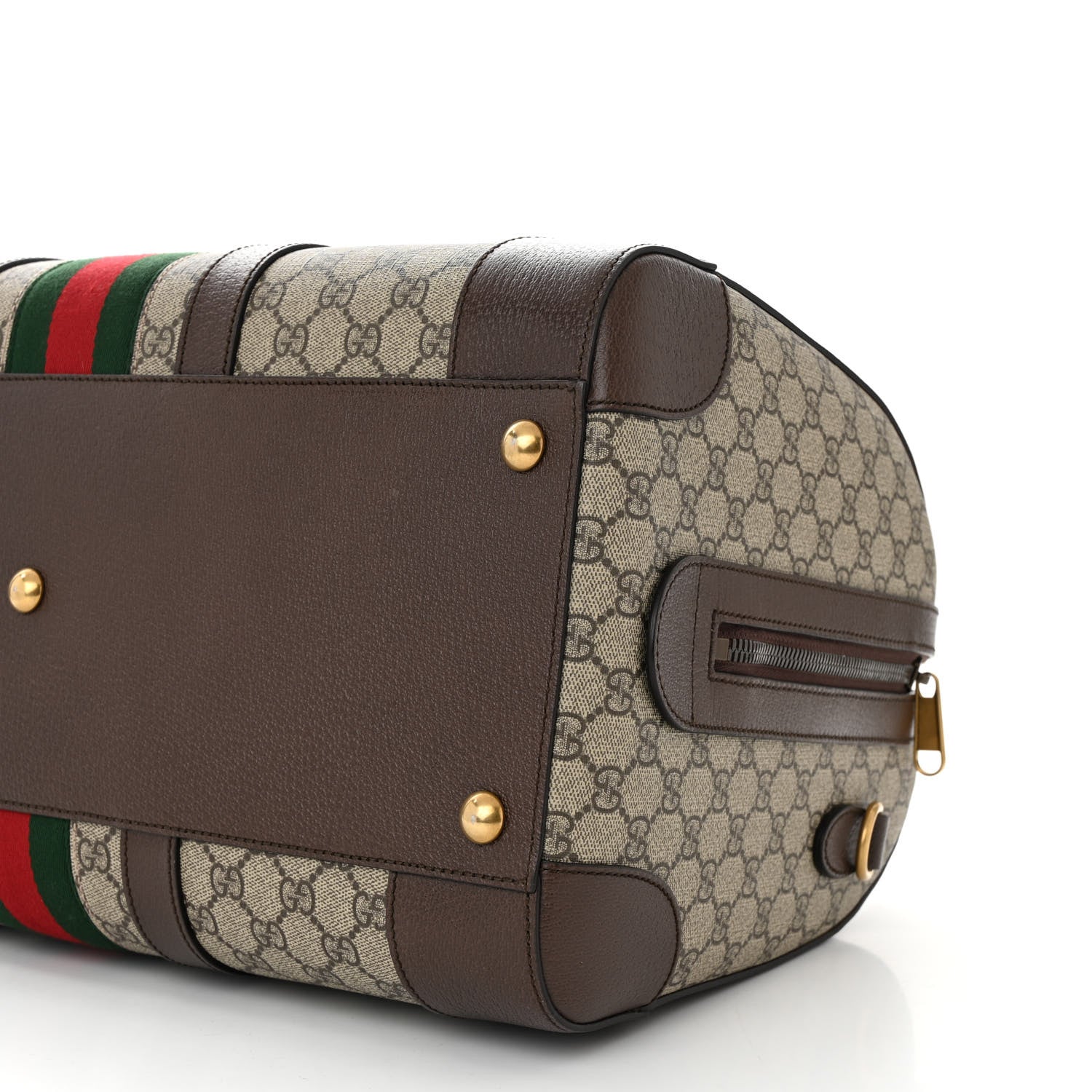 Gucci GG Supreme Monogram Textured Dollar Calfskin Web Medium Savoy Duffle Bag Beige Ebony New Acero 9 of 9