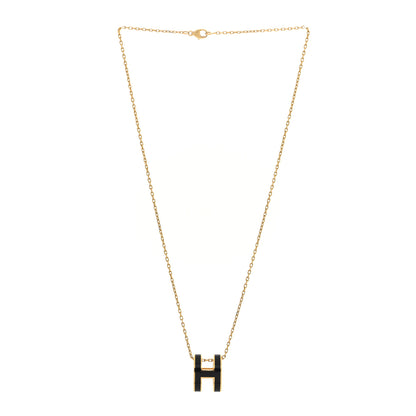 Hermes Lacquered Gold Pop H Pendant Necklace Black 1 of 5