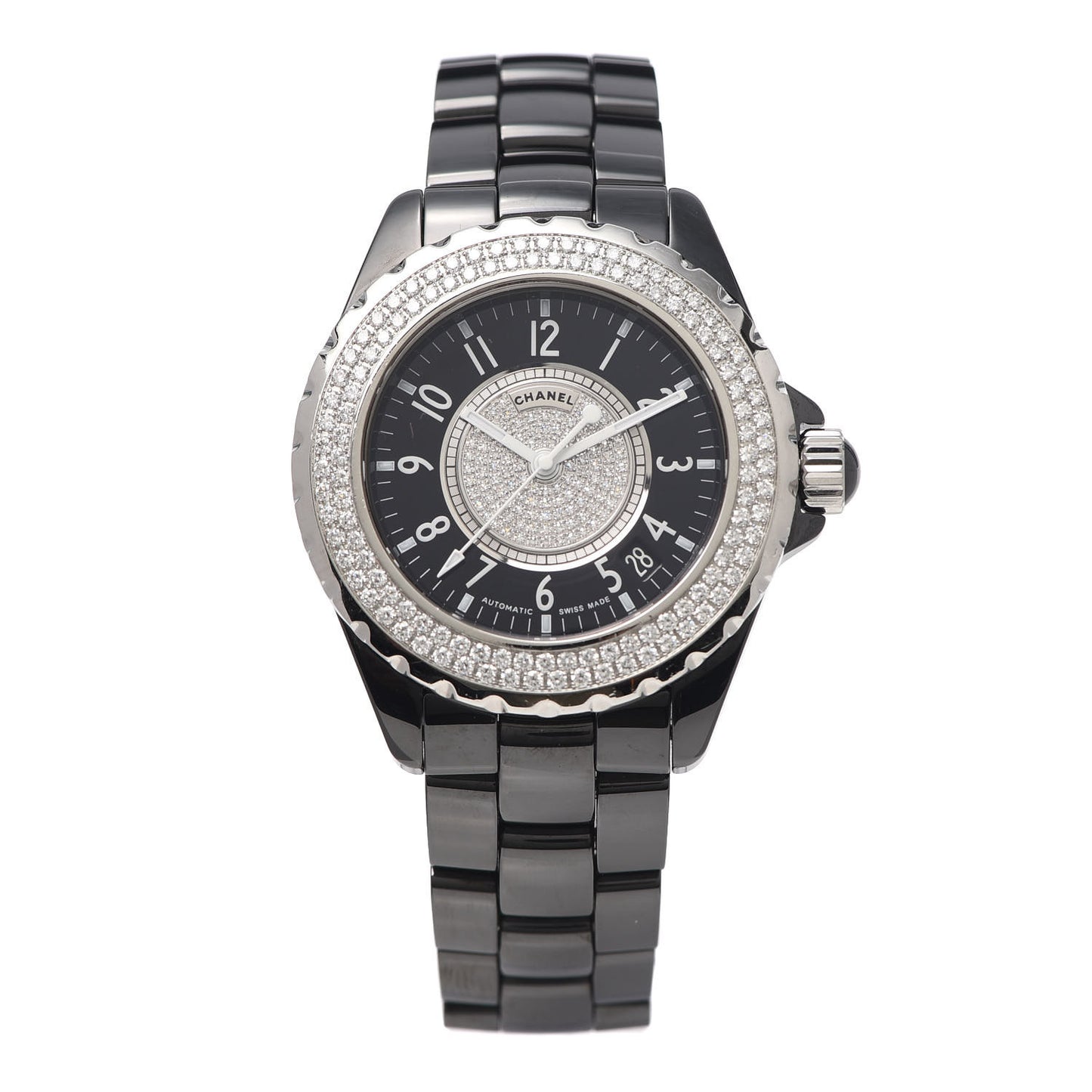 Stainless Steel Ceramic Diamond Pave Bezel Dial 38mm J12 Automatic Watch Black