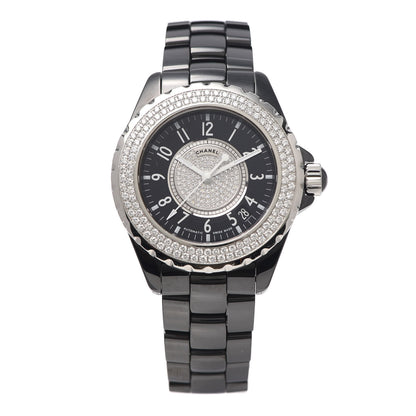 Chanel Stainless Steel Ceramic Diamond Pave Bezel Dial 38mm J12 Automatic Watch Black 1 of 5