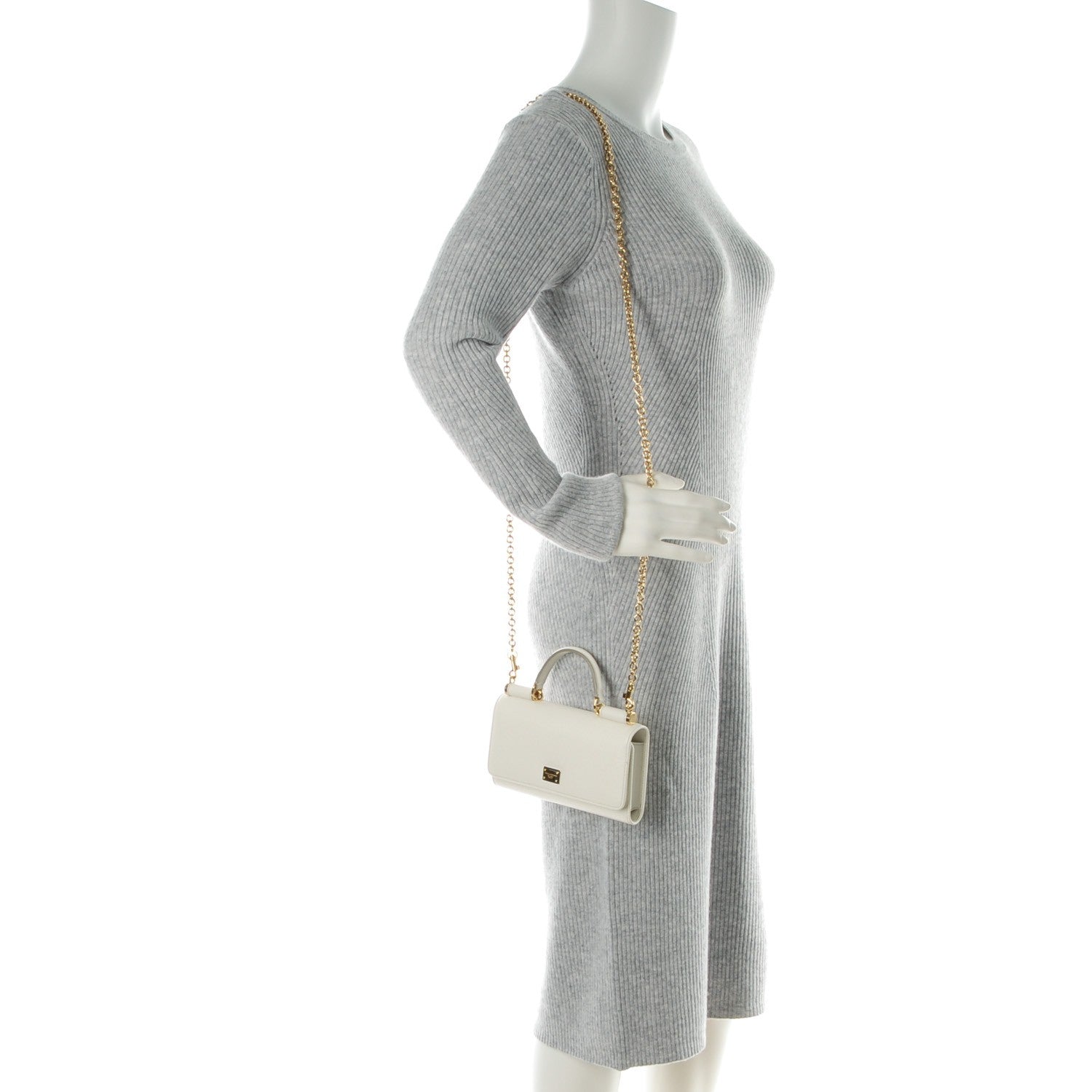 Dolce & Gabbana Dauphine Gloss Chain Strap Phone Bag Bianco 2 of 7