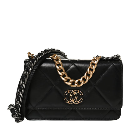 Chanel Goatskin Quilted Chanel 19 Wallet On Chain WOC Black 1 of 12