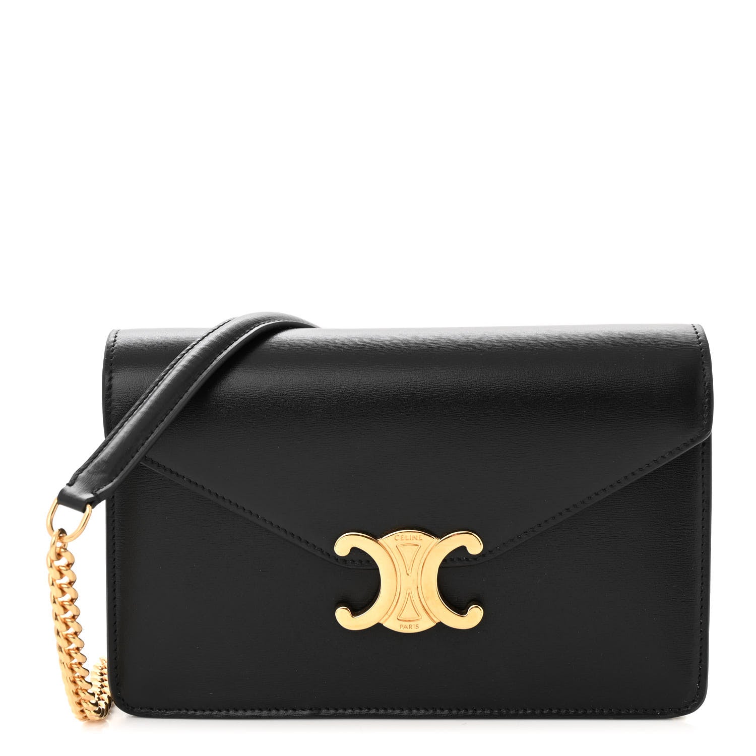 Celine Shiny Calfskin Triomphe Margo Wallet on Chain Black 1 of 10