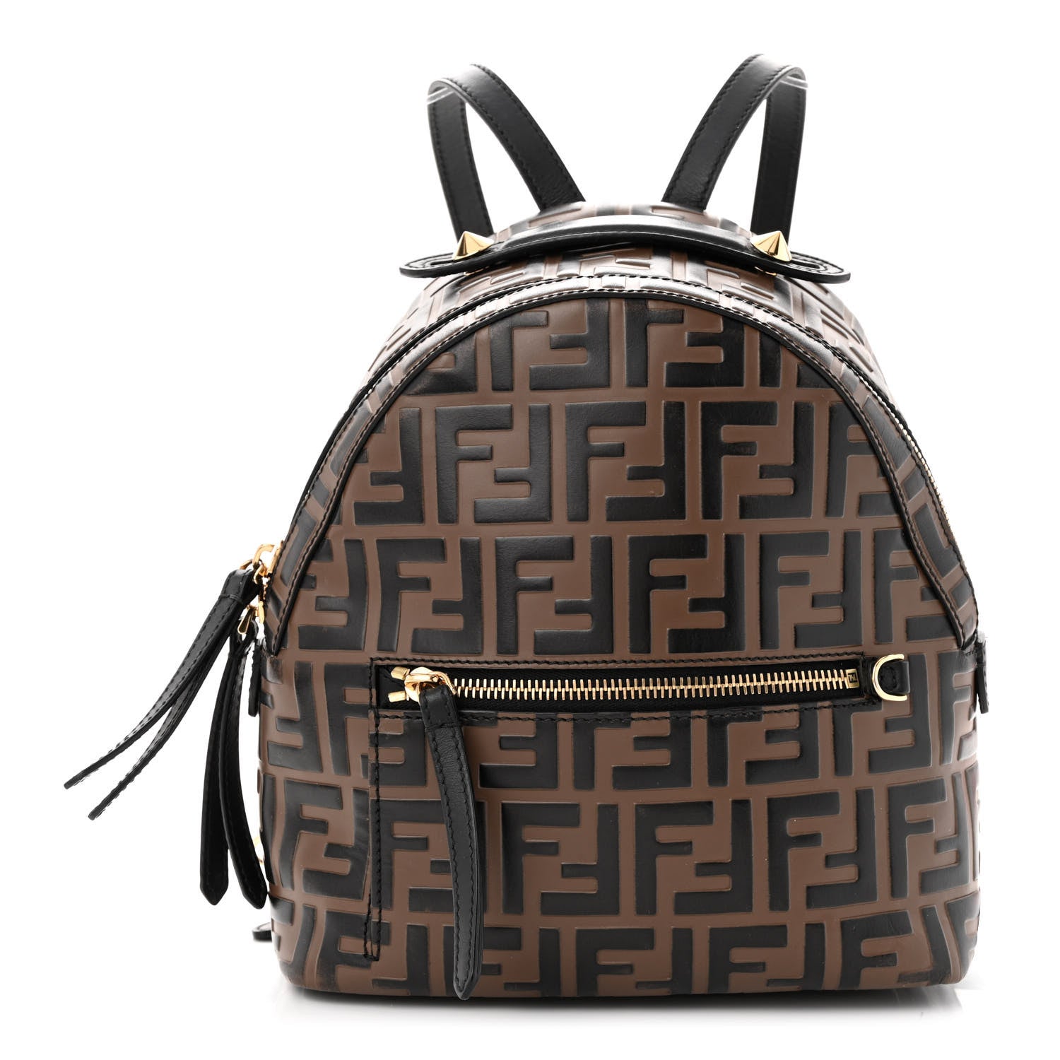 Fendi Vitello Bi-Color FF 1974 Embossed Mini Backpack Maya Black 1 of 12