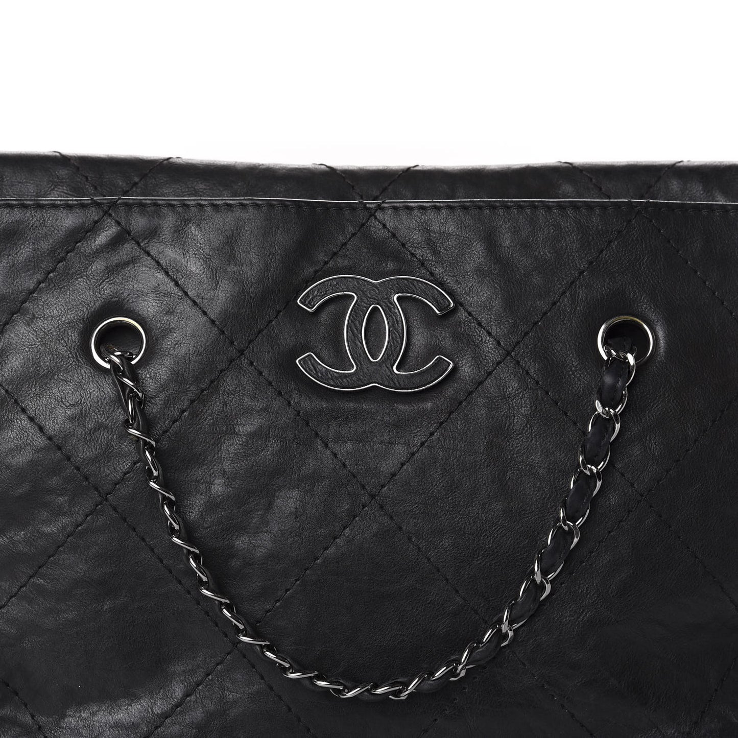 Washed Calfskin Diamond Stitch Large Hamptons Shopping Tote Black
