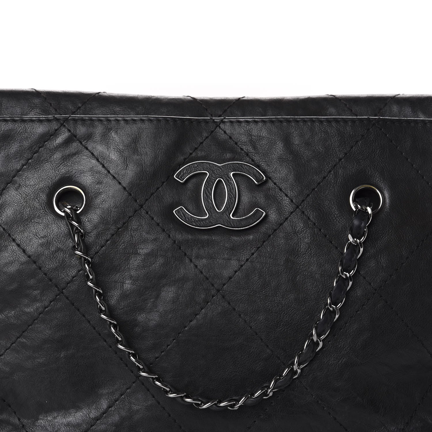 Chanel Washed Calfskin Diamond Stitch Large Hamptons Shopping Tote Black 13 of 14