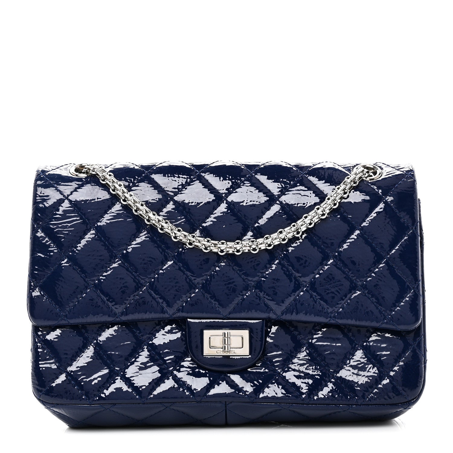 Chanel Distressed Patent Quilted 2.55 Reissue 226 Flap Blue 1 of 9