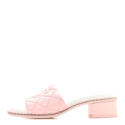 Chanel Lambskin Quilted CC Chain Mules 38 Light Pink White 1 of 8