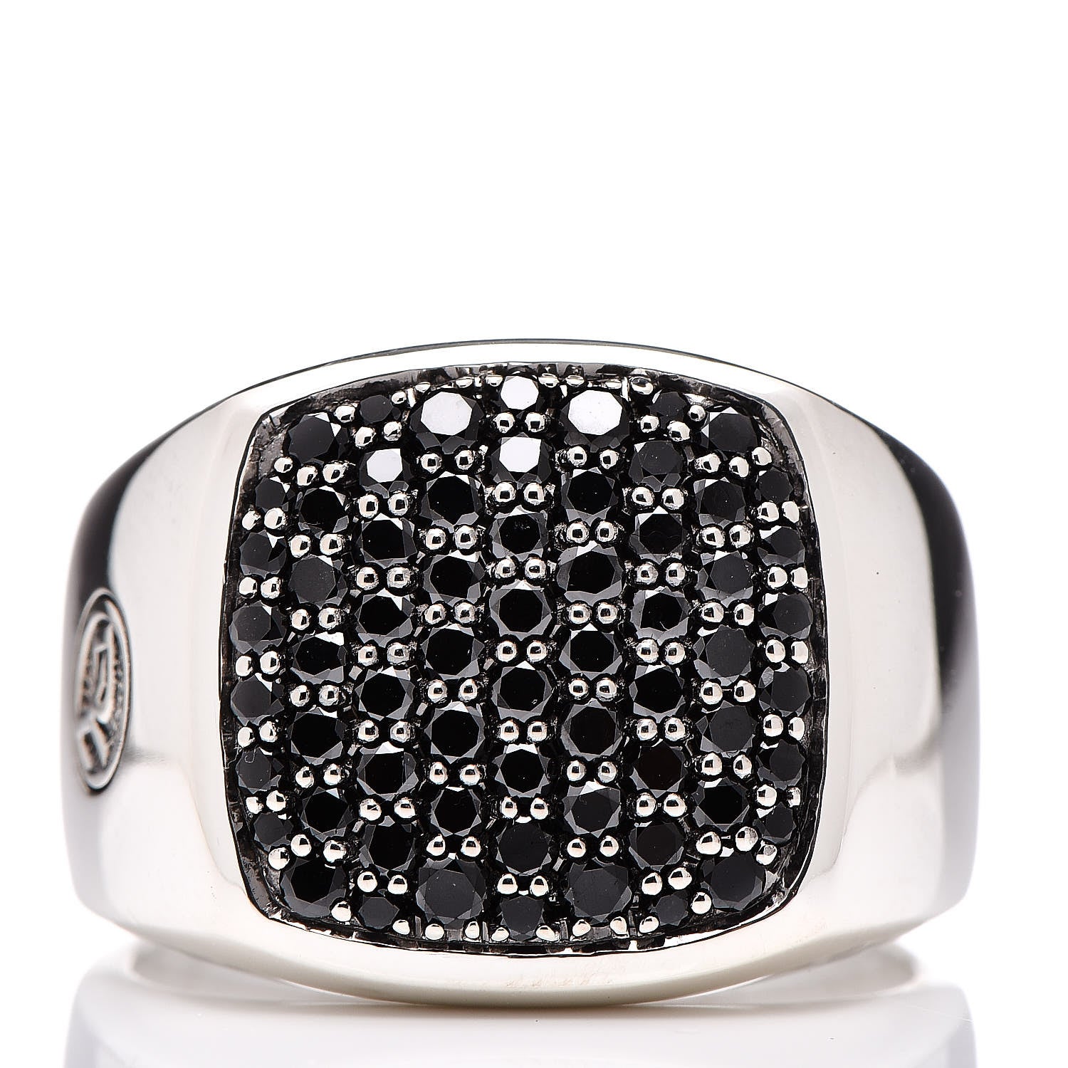David Yurman Sterling Silver Black Diamond Signet Ring 69 12.5 1 of 5