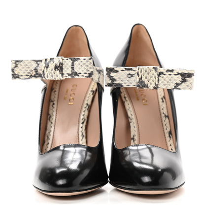 Gucci Polished Calfskin Elaphe Nimue Bow Mary Jane Pumps 35 Black Roccia 2 of 8