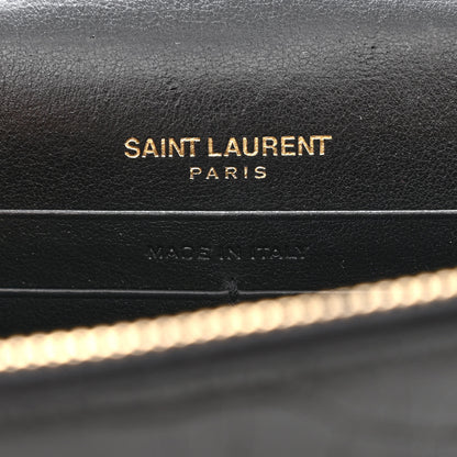 Saint Laurent Calfskin Crocodile Embossed Kate Monogram Tassel Chain Wallet Black 6 of 10