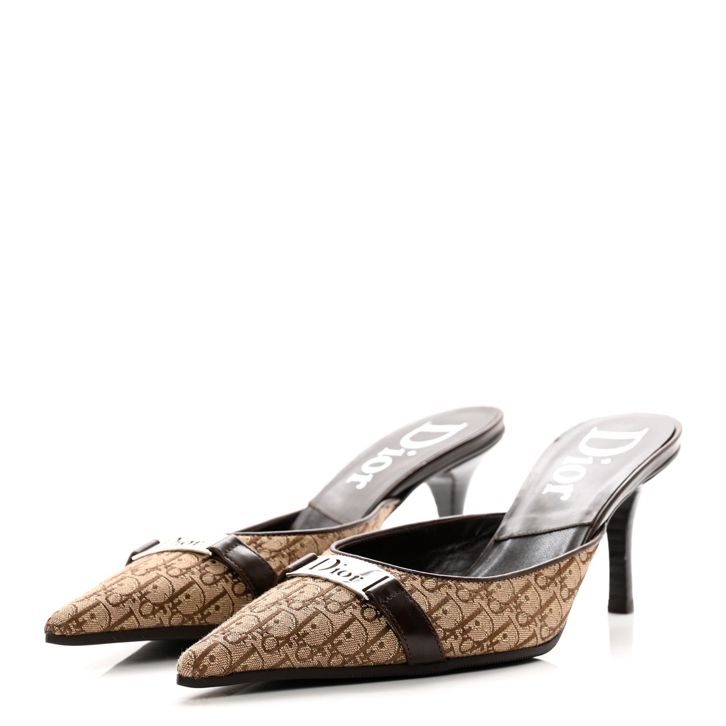Canvas Monogram Pointed Toe Mules 37 Brown